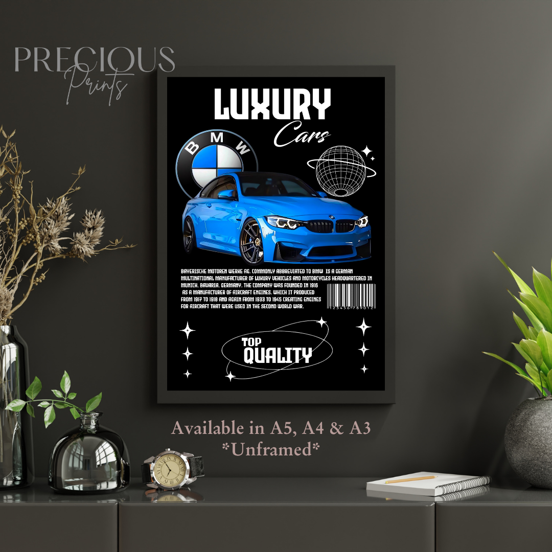 Blue BMW Sports Car Poster