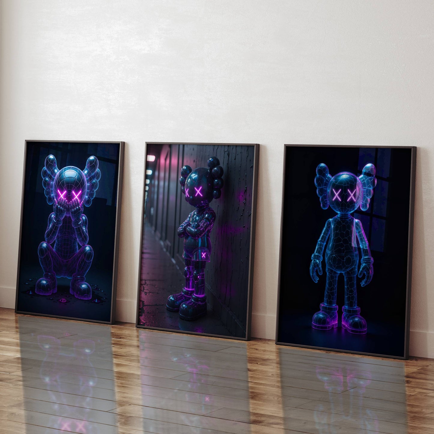 Set of 3 Neon Kaws Exhibition Posters