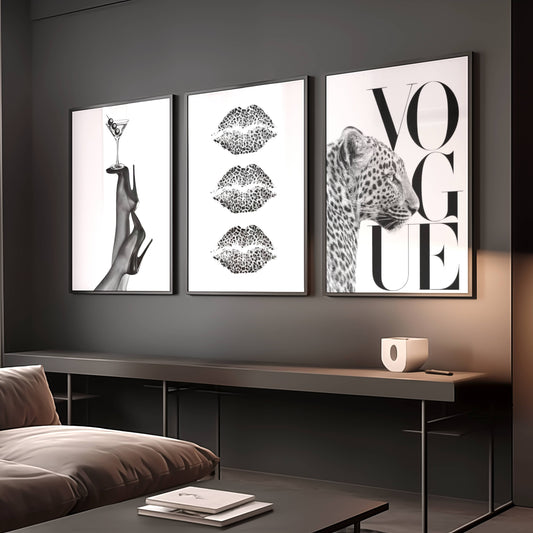 Set of 3 Trendy Prints Cheetah Leopard Eclectic Wall Art