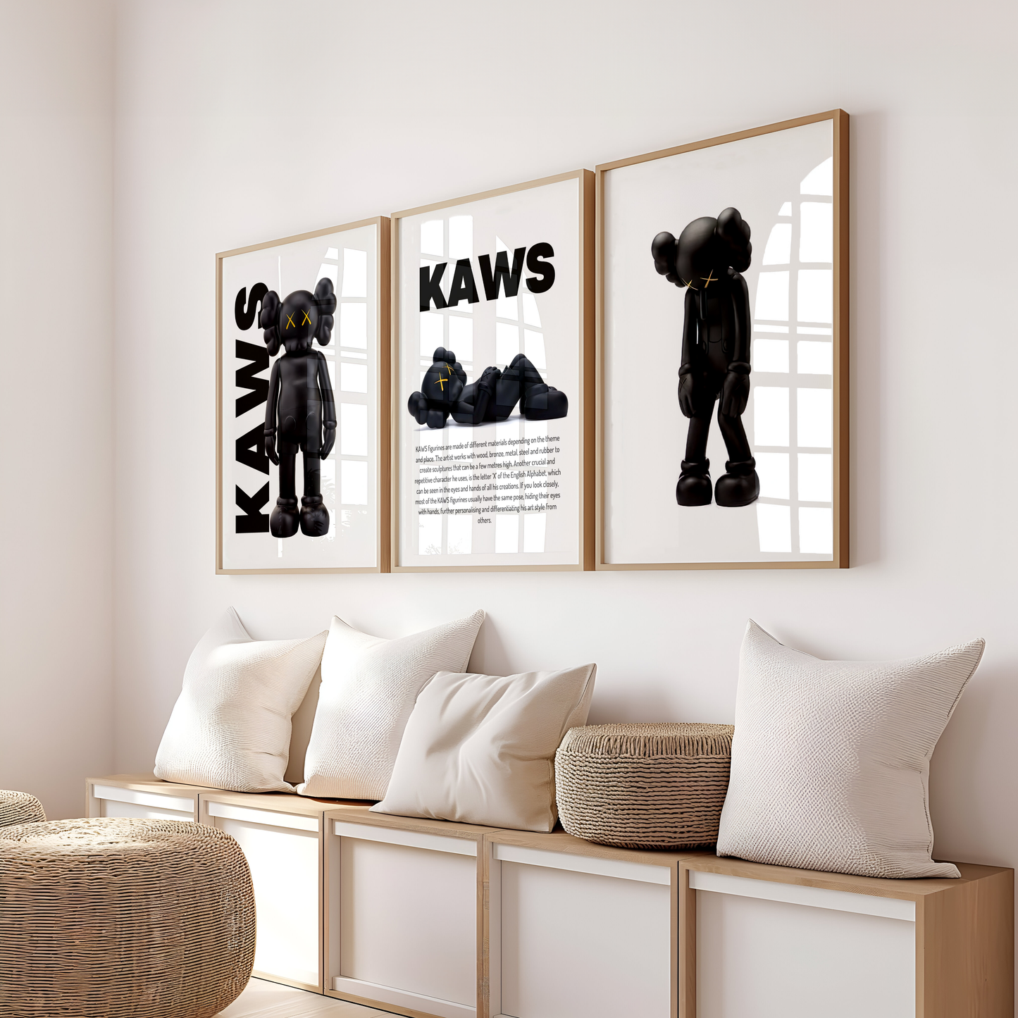 Set of 3 Kaws Exhibition Posters Black Brand Hypebeast Figure Wall Art