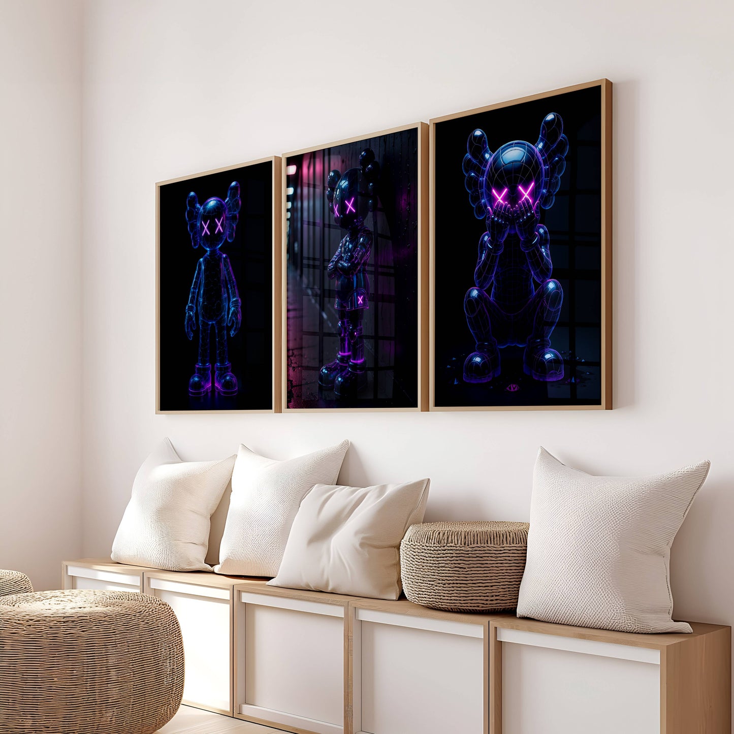 Set of 3 Neon Kaws Exhibition Posters