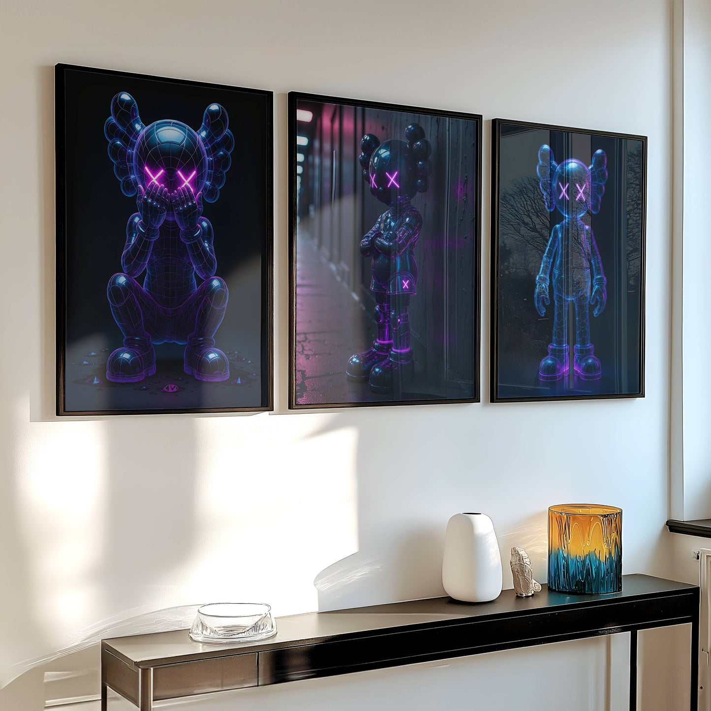 Set of 3 Neon Kaws Exhibition Posters