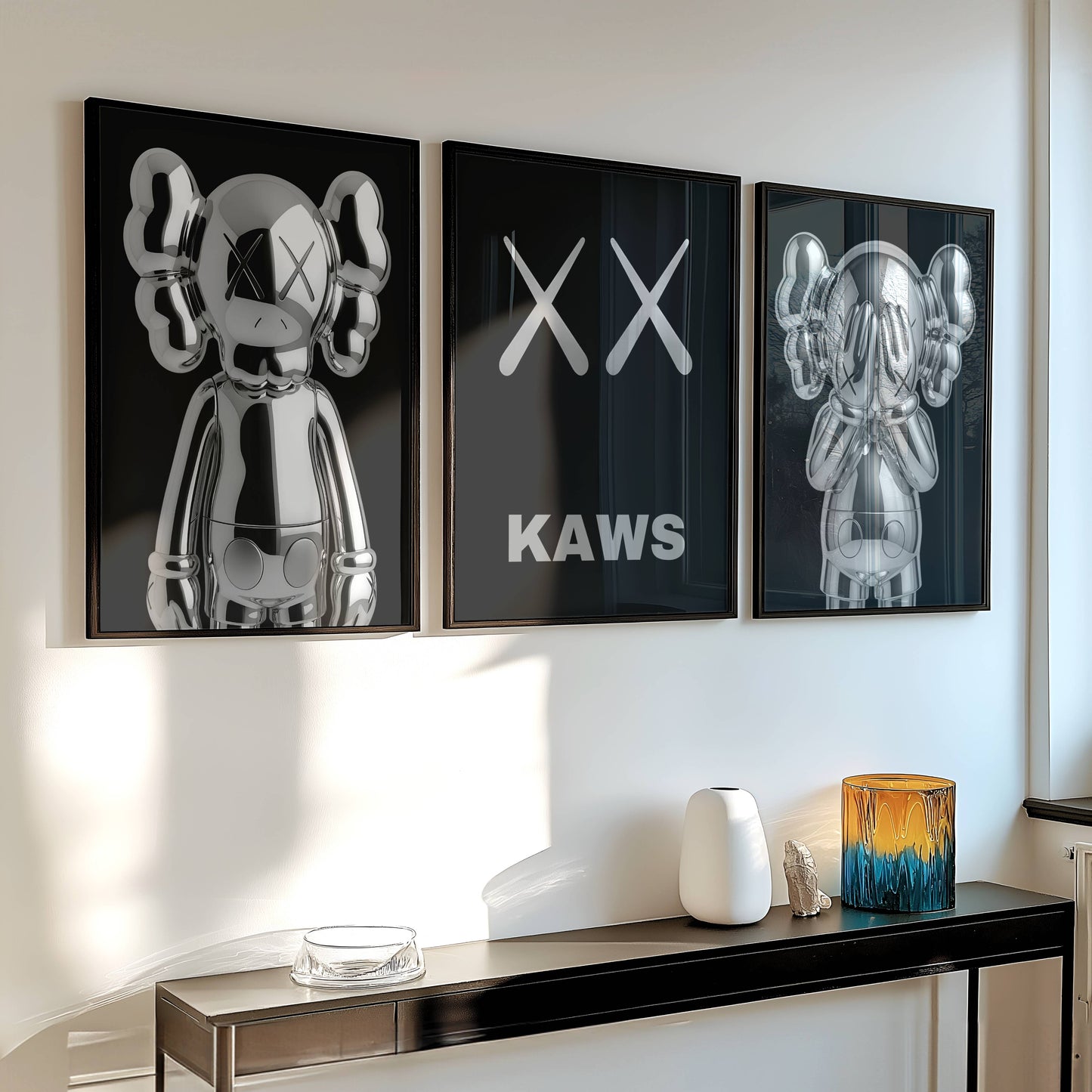 Set of 3 Silver Kaws Exhibition Posters