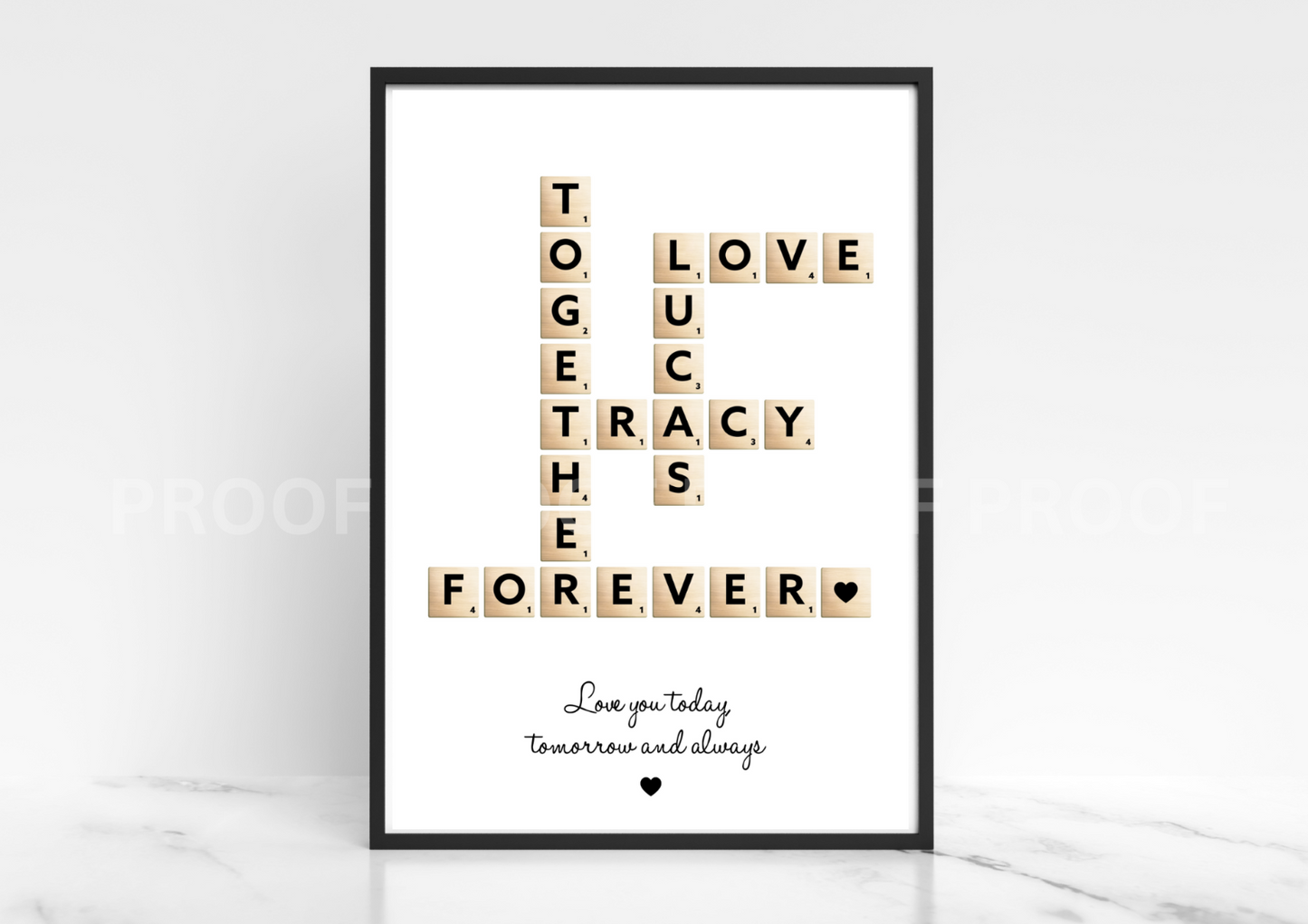 Personalised Valentine Anniversary Gift Scrabble Art Print Wedding A5 A4 A3