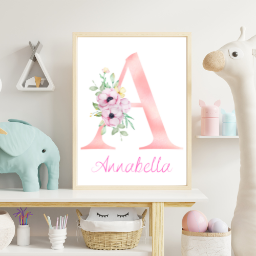 Personalised Floral Name Nursery Print Girls A5 A4 A3