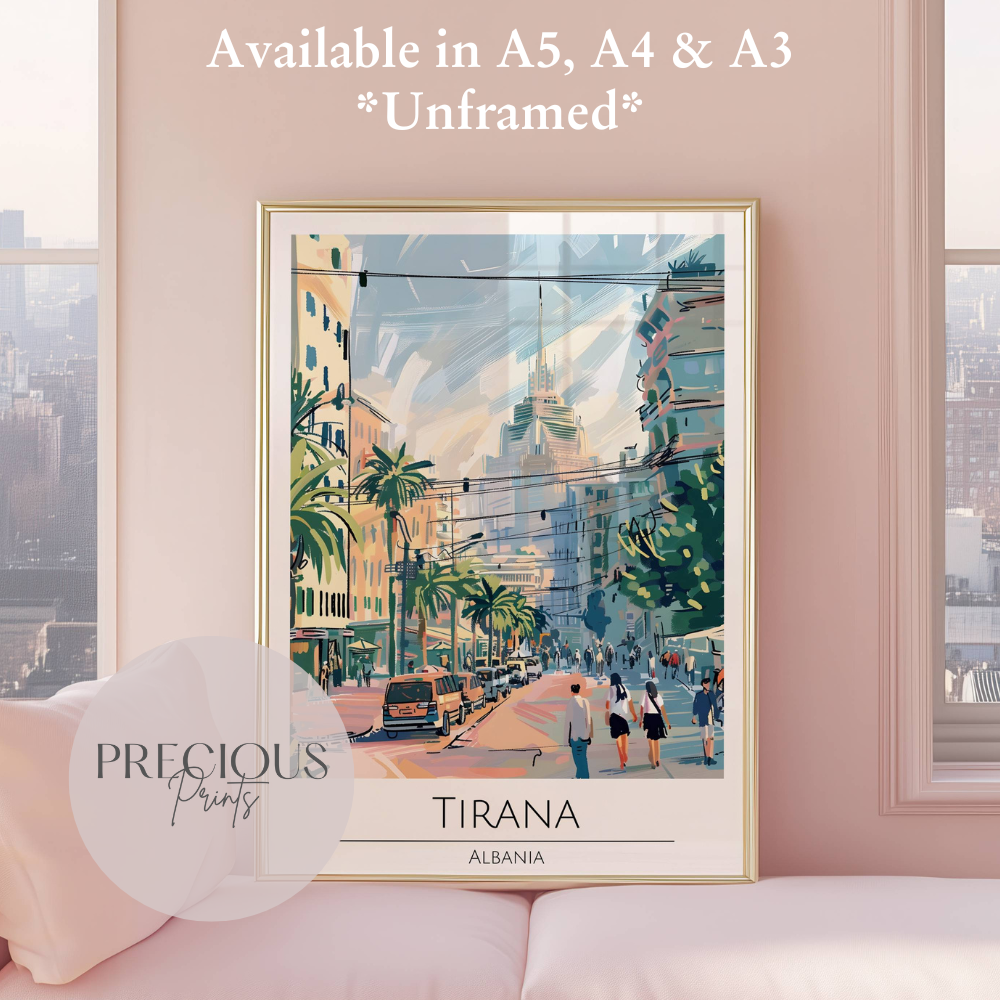 Albania, Tirana Travel Print Poster / Vintage Wall Art / A5 A4 A3