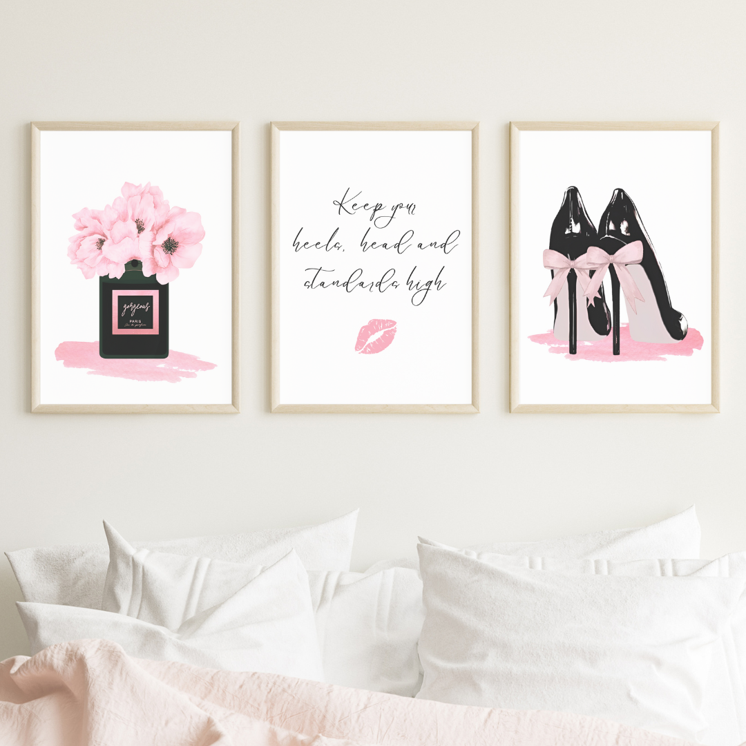 Teenage Bedroom Glam Wall Art Fashion Print Set of 3 Prints A5 A4 A3