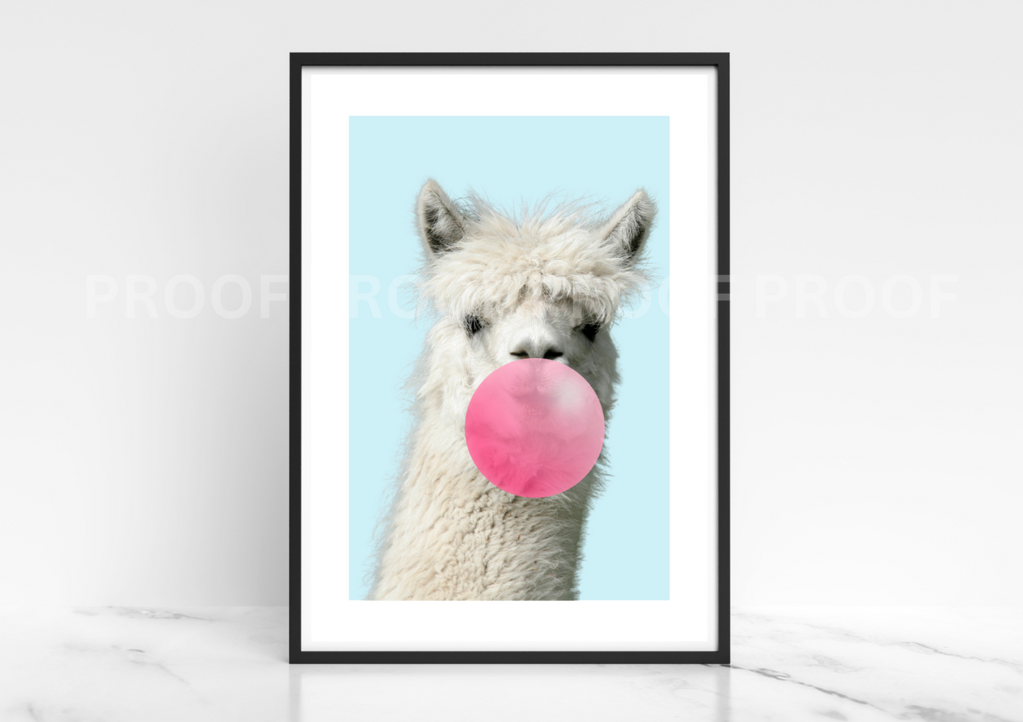 Llama Blowing Bubble Poster Print Bubble Gum Llama A5 A4 A3