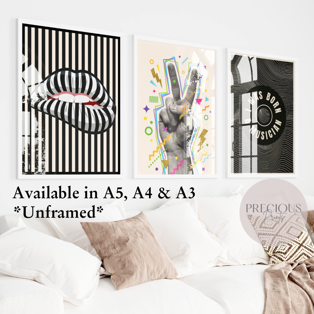 Set of 3 Eclectic Music Posters / Trendy Prints / ''Born A Musician'' / A5 A4 A3