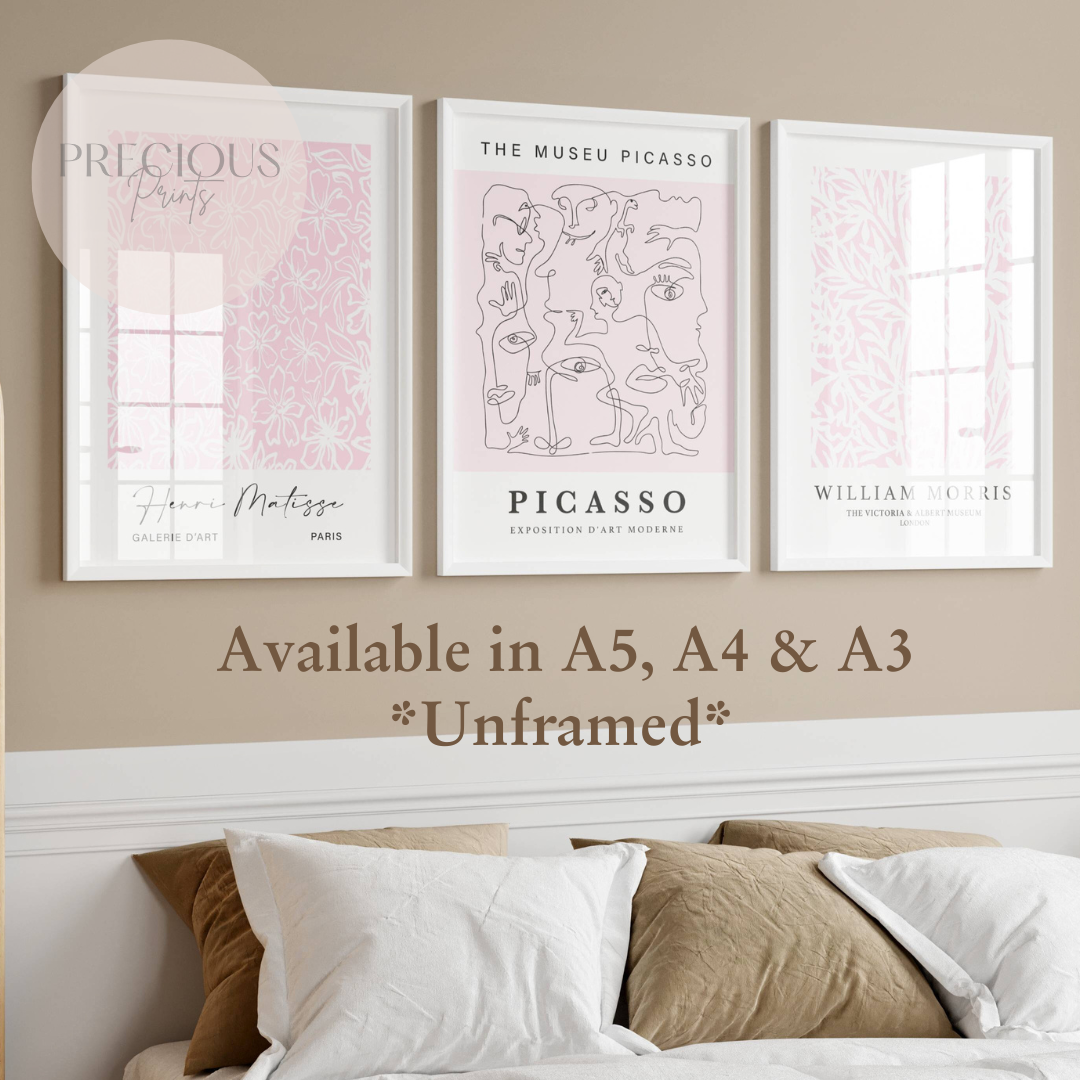 Set of 3 Pink Picasso / Matisse / William Morris Prints Art Gallery Decor