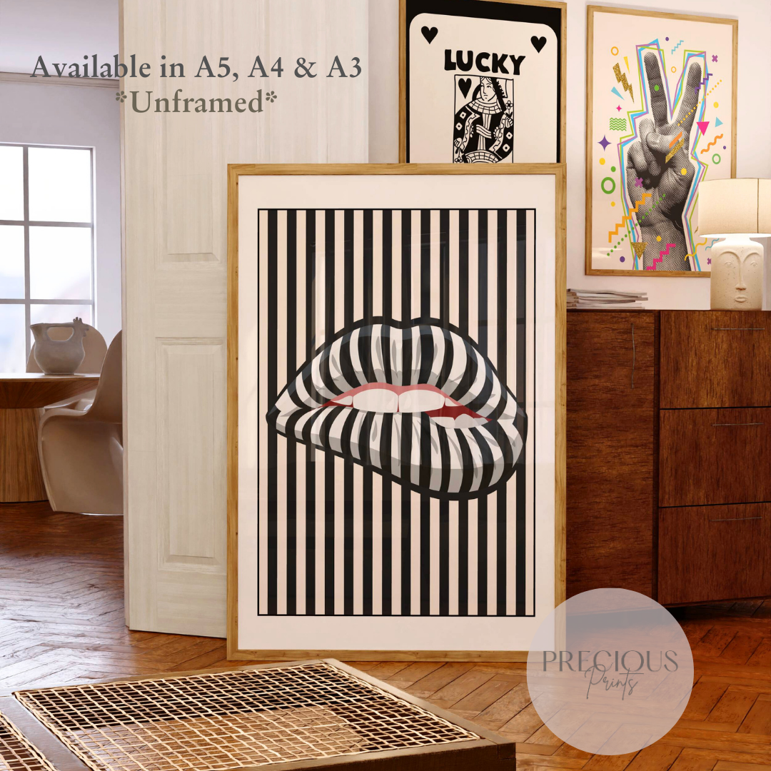 Stripy Lip Art Poster / Preppy Poster / Vintage Retro Poster / Trendy Print