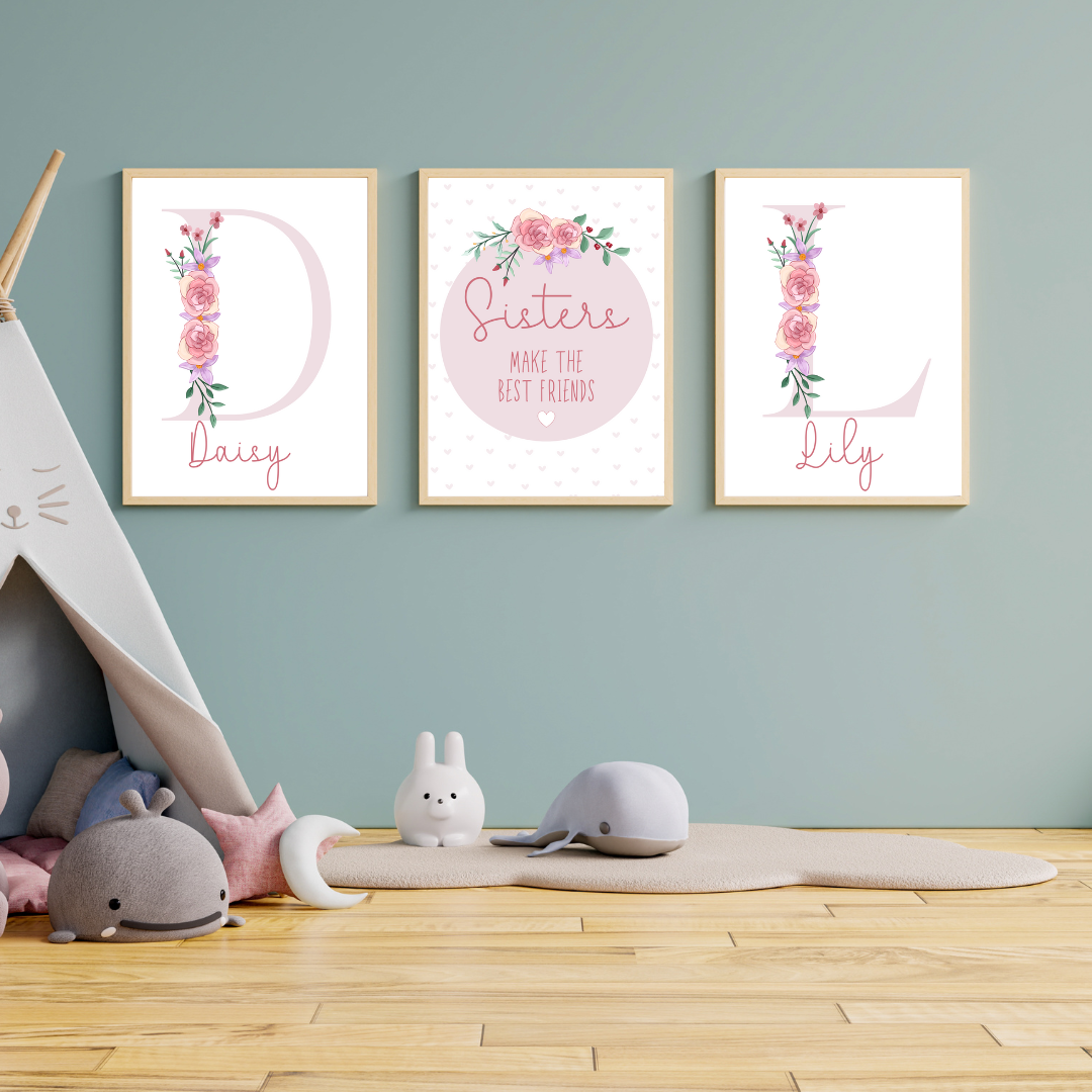 Sisters Make the Best Friends Personalised Floral bedroom Print / A5 A4 A3