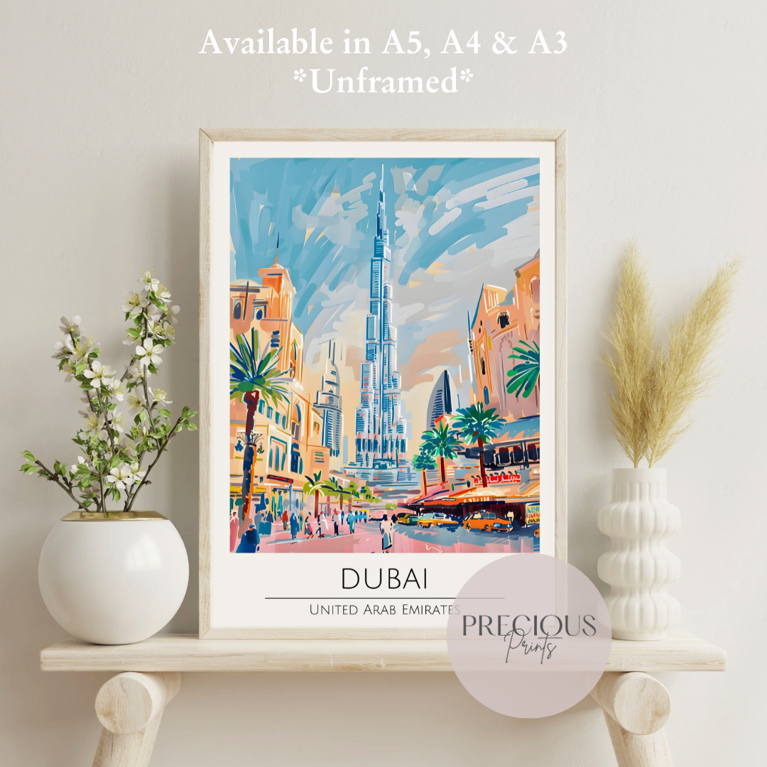 United Arab Emirates - Dubai Travel Print Poster / Vintage Wall Art / A5 A4 A3