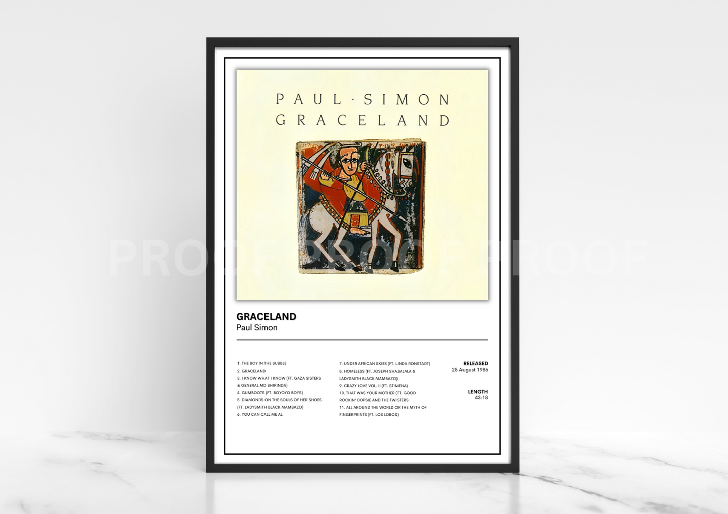 Paul Simon Graceland Album Single Cover Poster / Music Gift A5 A4 A3