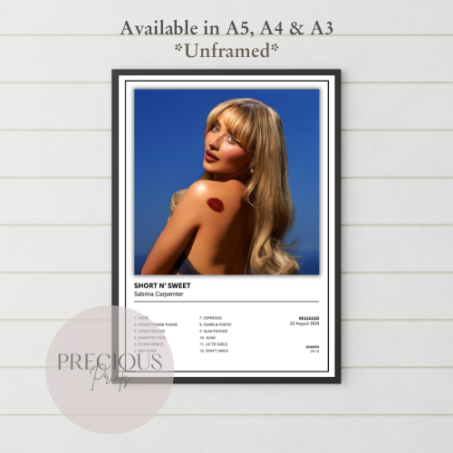 Sabrina Carpenter Short N Sweet Album Music Poster Print A5 A4 A3 Unframed