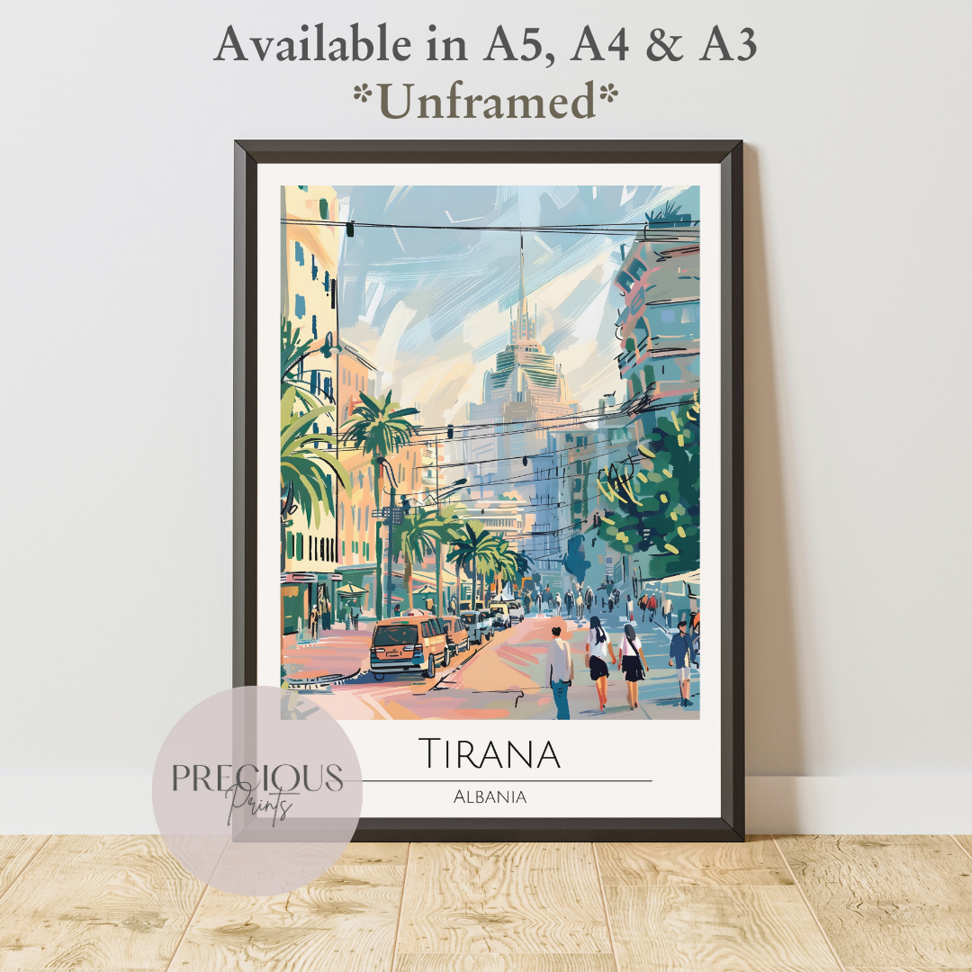Albania, Tirana Travel Print Poster / Vintage Wall Art / A5 A4 A3
