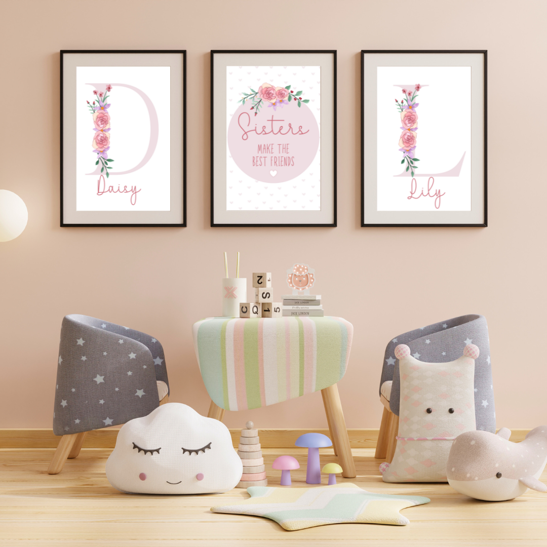 Sisters Make the Best Friends Personalised Floral bedroom Print / A5 A4 A3
