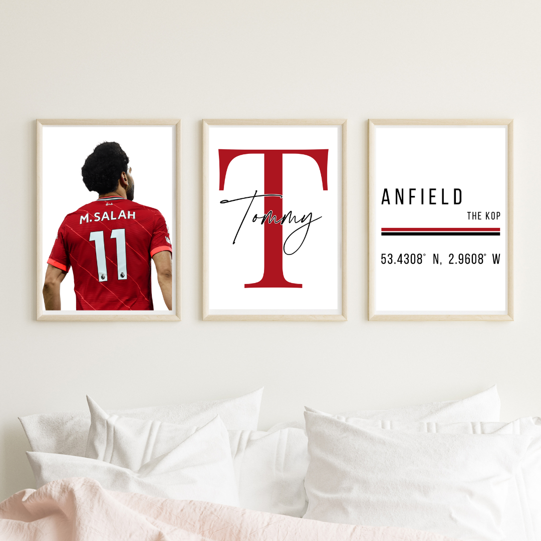 Set of 3 Personalised Mo Salah Liverpool FC Prints Football Prints A5 A4 A3