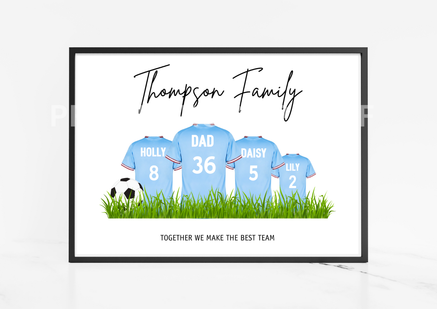 Personalised Football Family Print / MCFC Family Print / Manchester City Print