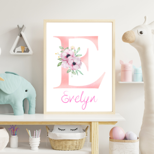 Personalised Floral Name Nursery Print Girls A5 A4 A3