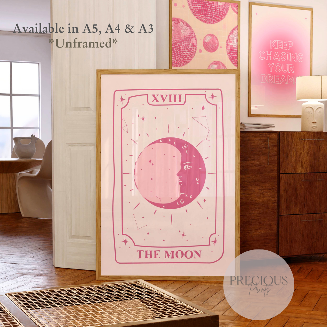 The Moon Tarot Poster / Pink Preppy Poster / Trendy Poster / A5 A4 A3 / Unframed