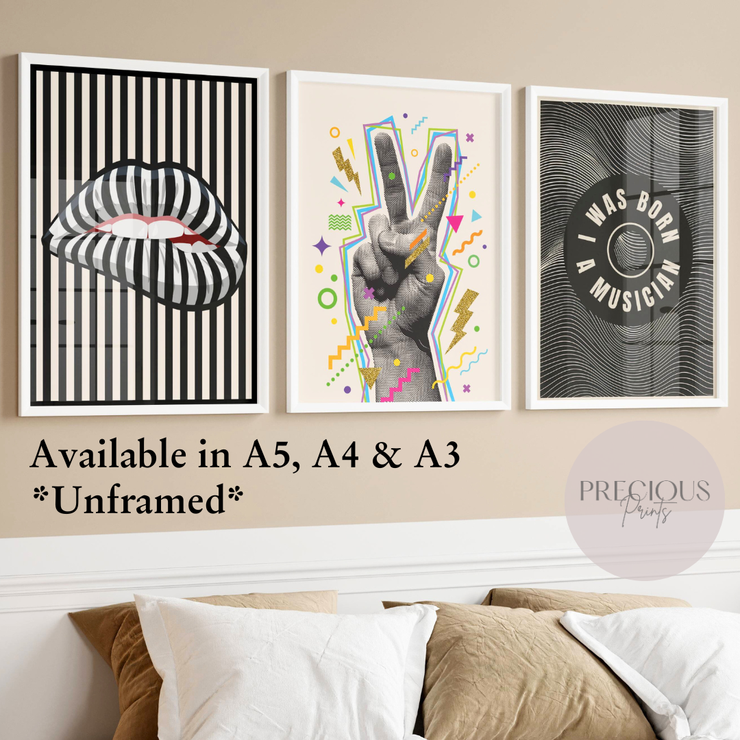 Set of 3 Eclectic Music Posters / Trendy Prints / ''Born A Musician'' / A5 A4 A3