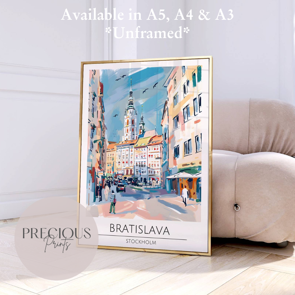Stockholm, Bratislava Travel Print Poster / Vintage Wall Art / A5 A4 A3