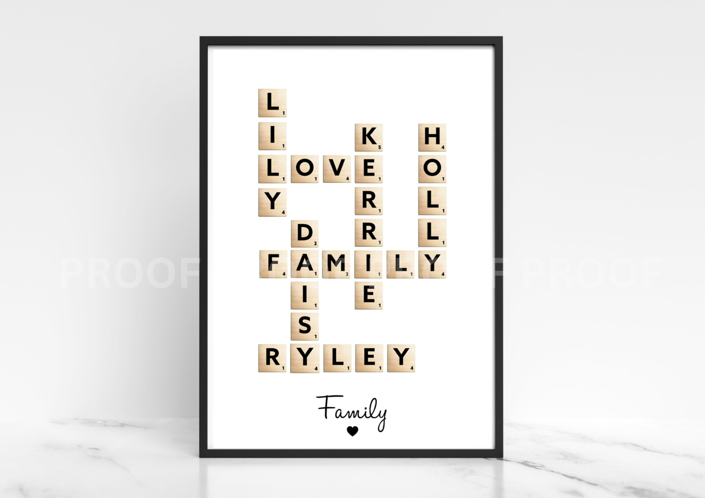 Personalised Scrabble Art Family Print Wedding Valentines Anniversary A4 A3 A5