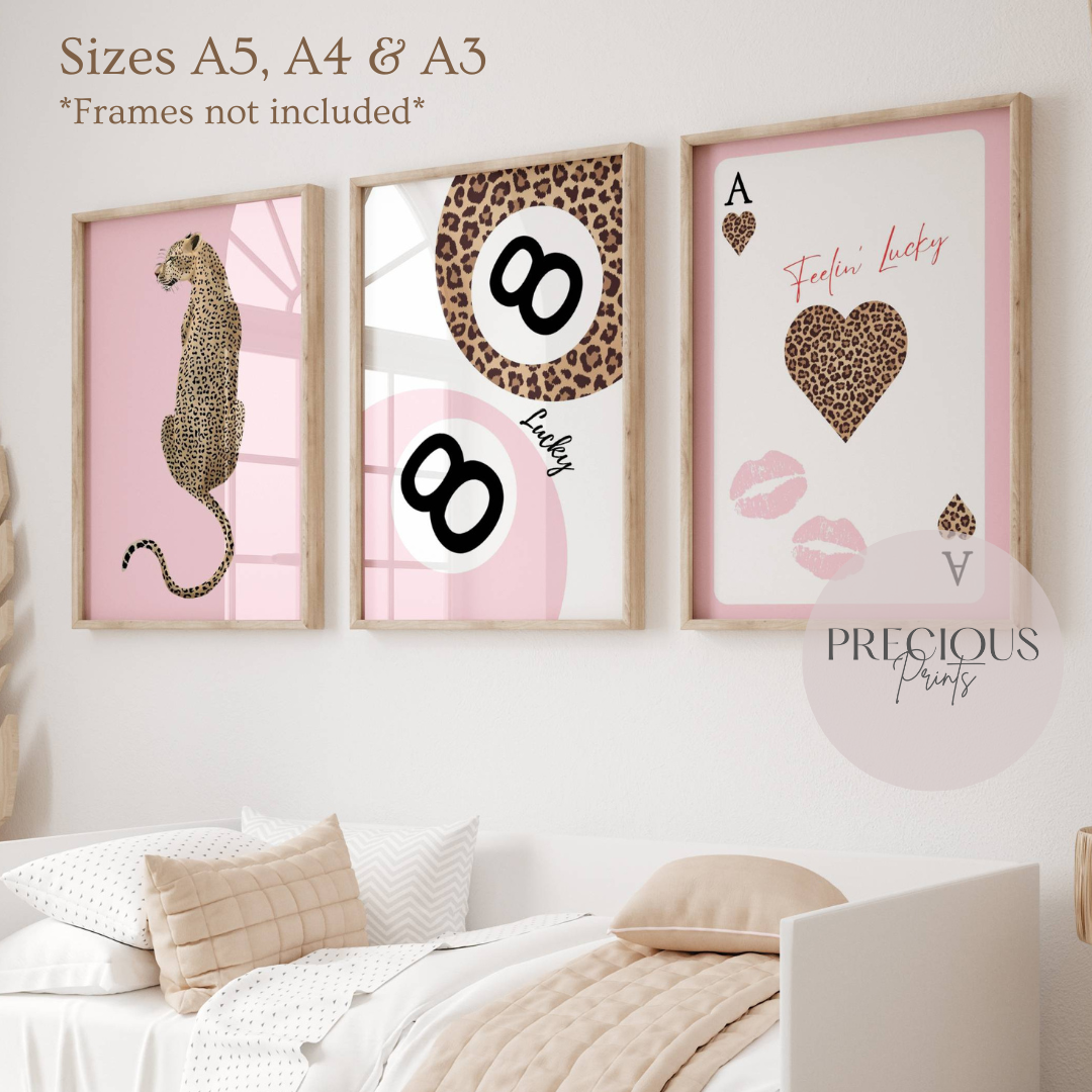 Set of 3 Trendy Preppy Prints Cheetah Leopard Eclectic Wall Art A5 A4 A3