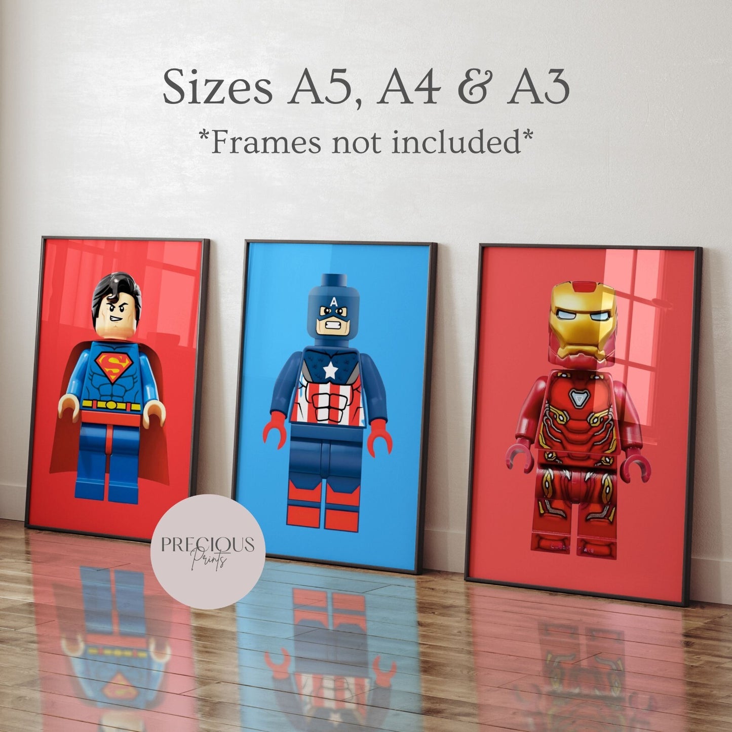 Set of 6 or 3 Superhero Minifigure Prints / A5 A4 A3 / Unframed