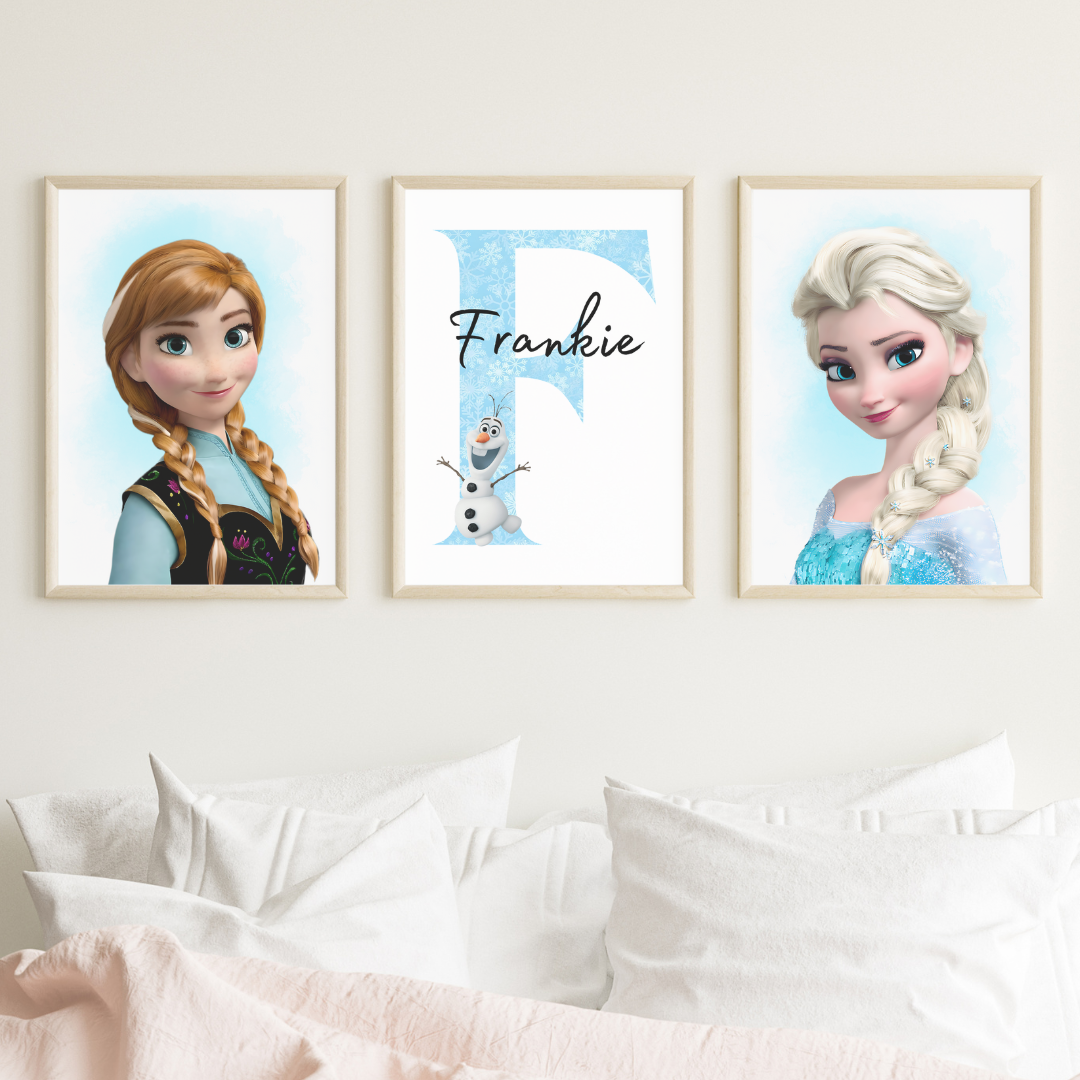 Set of 3 Personalised bedroom Print / Elsa & Anna Frozen A5 A4 A3 Unframed
