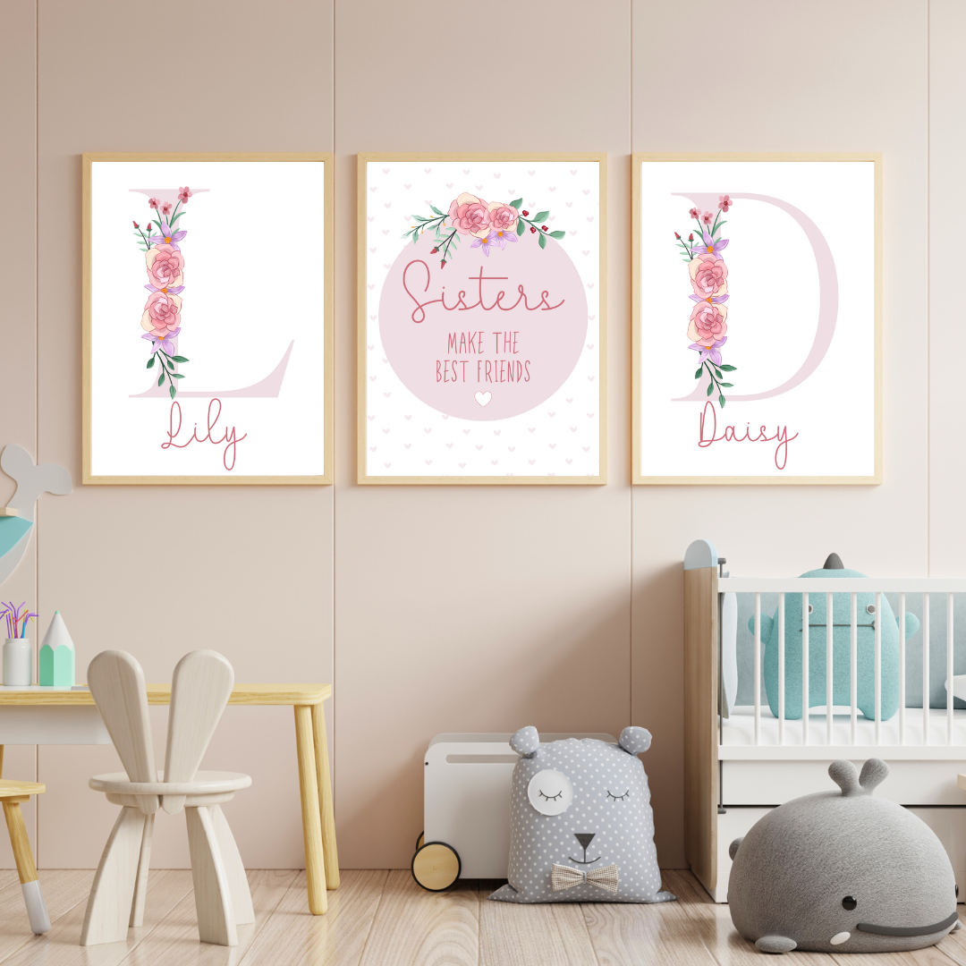 Sisters Make the Best Friends Personalised Floral bedroom Print / A5 A4 A3