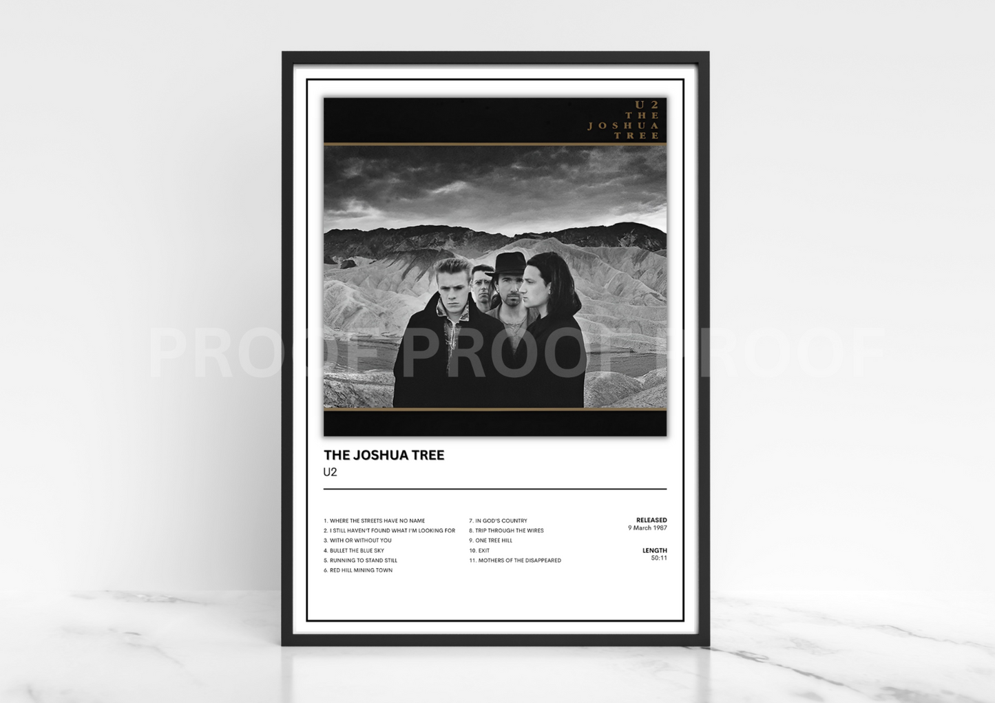 U2 The Joshua Tree Album Single Cover Poster / Music Christmas Gift