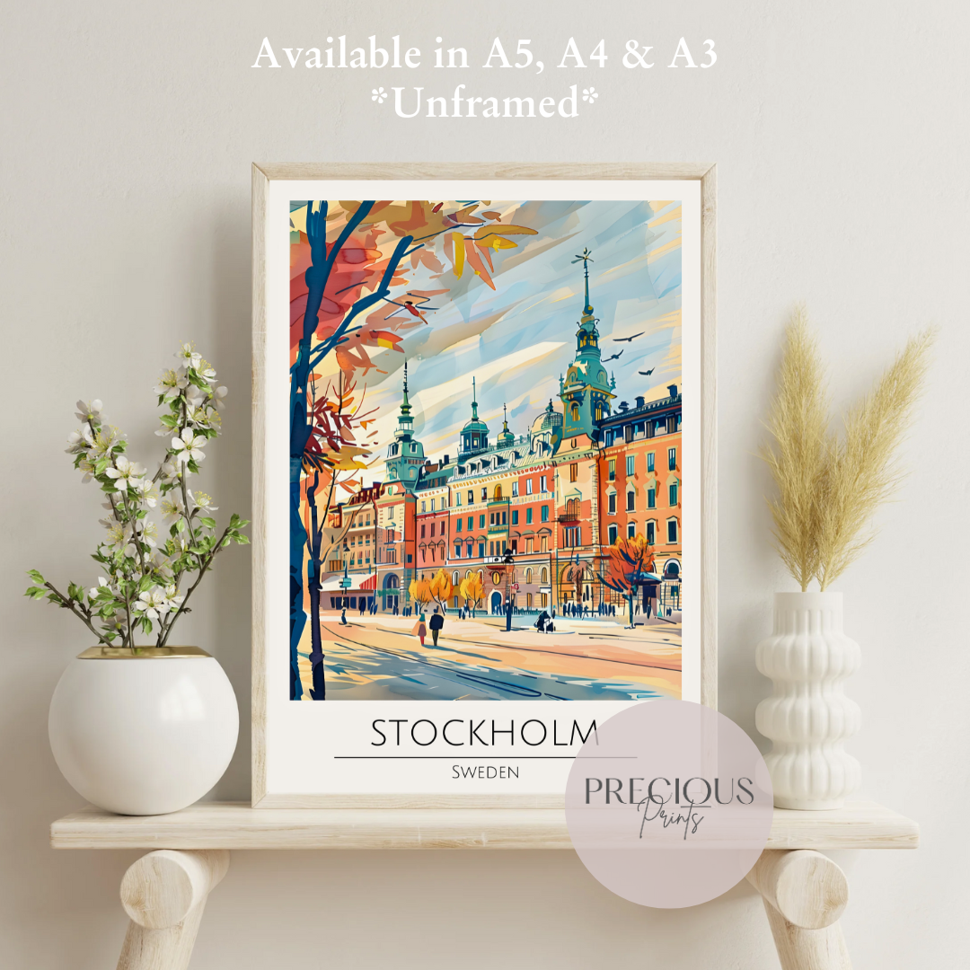 Stockholm Sweden Travel Print Poster- Travel Poster - Vintage Wall Art
