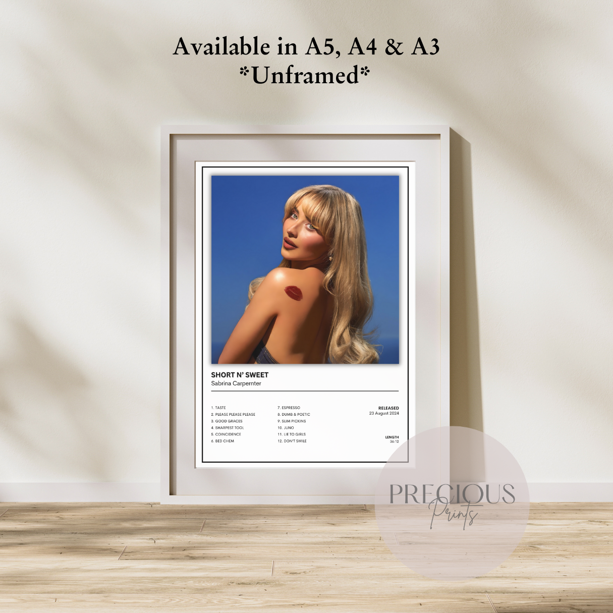 Sabrina Carpenter Short N Sweet Album Music Poster Print A5 A4 A3 Unframed