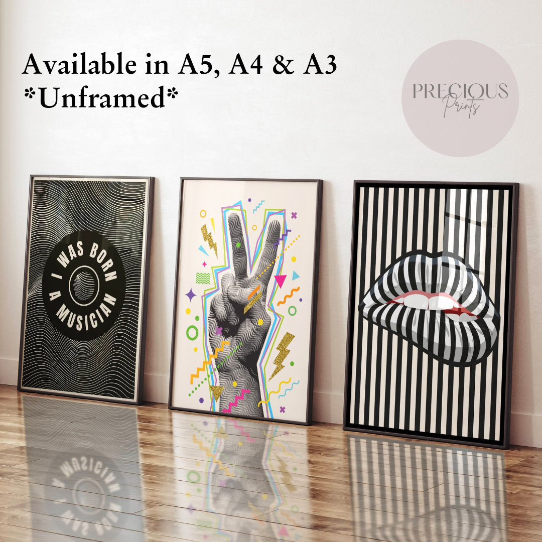 Set of 3 Eclectic Music Posters / Trendy Prints / ''Born A Musician'' / A5 A4 A3