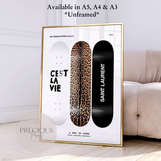 Leopard Cheetah Skateboard Print Luxury Poster Preppy A5 A4 A3 Designer Wall Art
