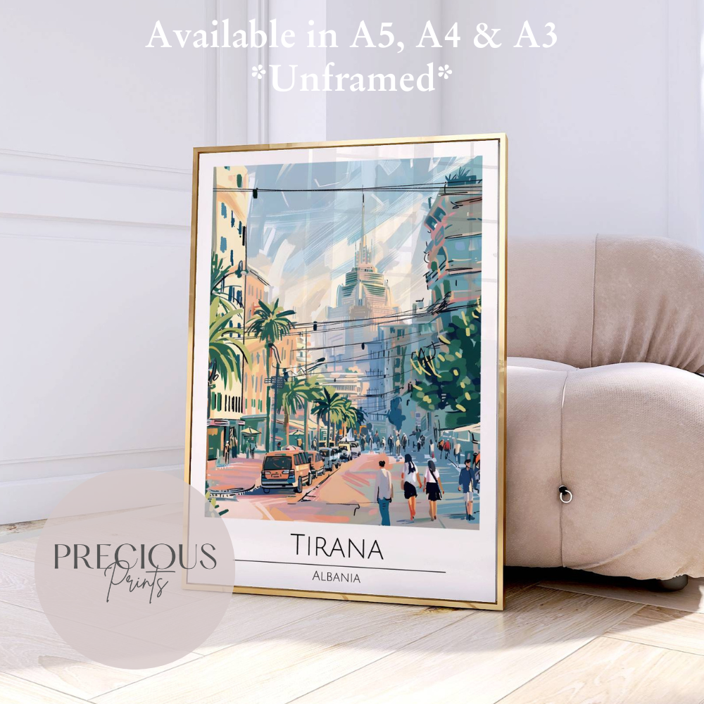 Albania, Tirana Travel Print Poster / Vintage Wall Art / A5 A4 A3
