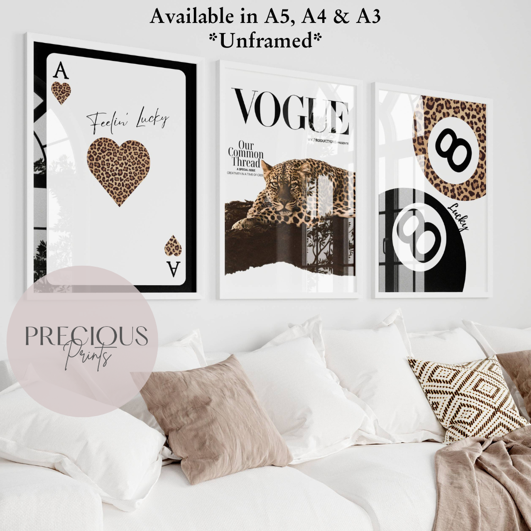 Set of 3 Trendy Preppy Prints Cheetah Leopard Eclectic Wall Art A5 A4 A3 Red