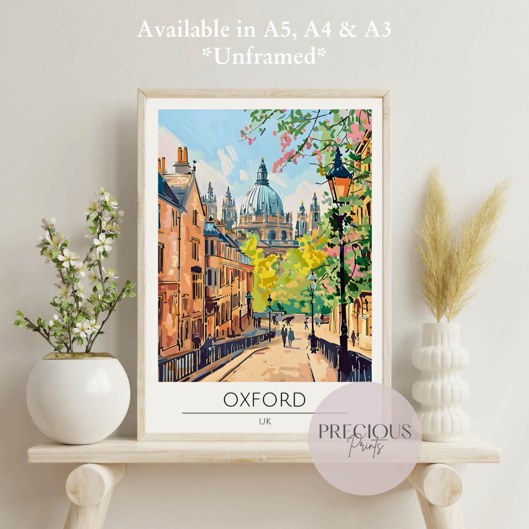 UK - Oxford City Tavel Print Poster- Travel Poster - Vintage Wall Art
