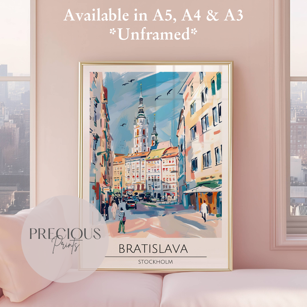 Stockholm, Bratislava Travel Print Poster / Vintage Wall Art / A5 A4 A3