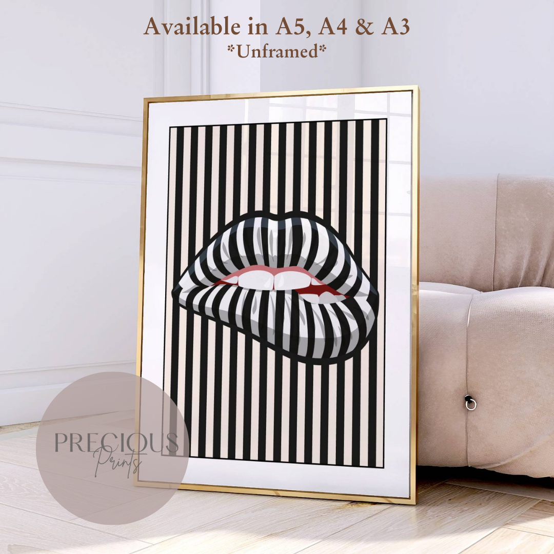 Stripy Lip Art Poster / Preppy Poster / Vintage Retro Poster / Trendy Print
