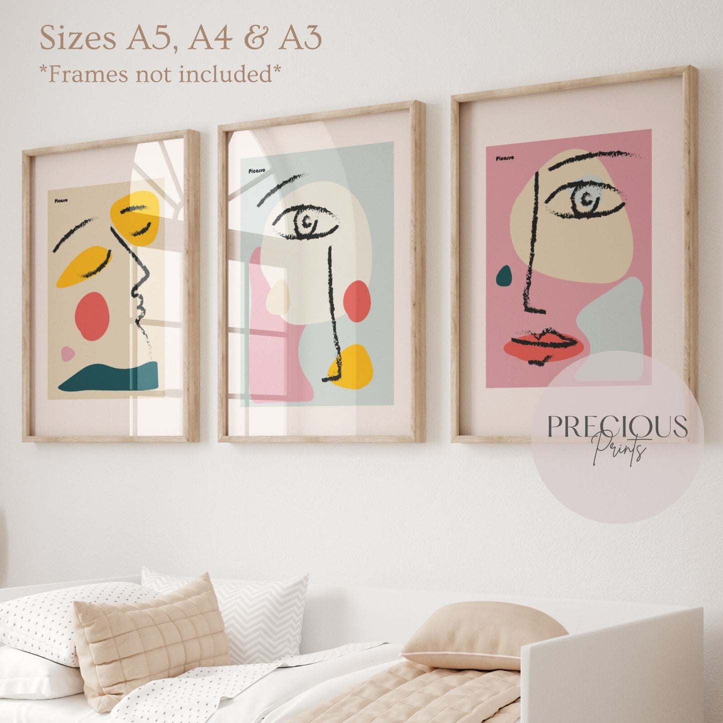 Set of 3 Picasso Abstract Faces Print's / Minimalist Modern Art Poster Preppy