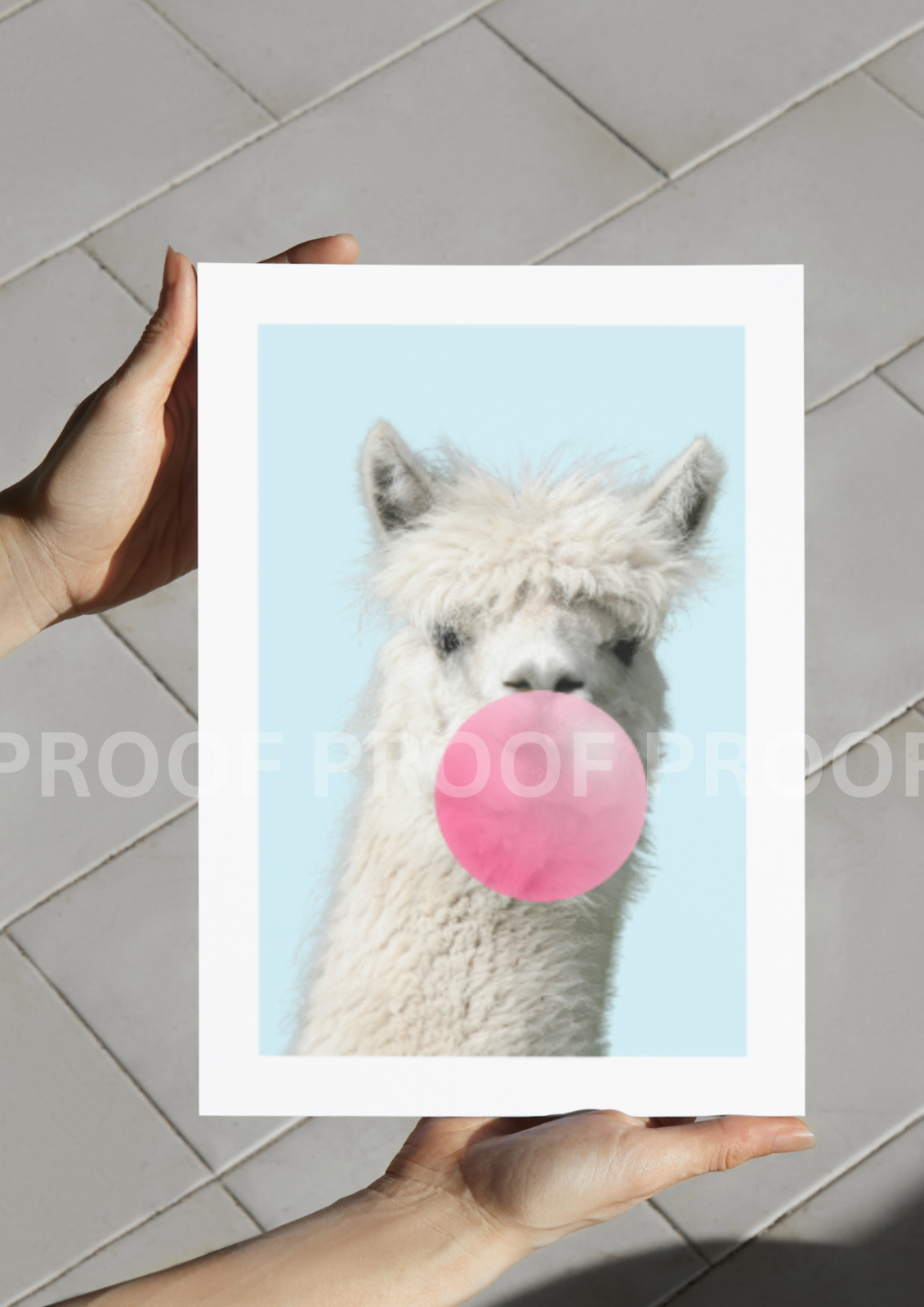 Llama Blowing Bubble Poster Print Bubble Gum Llama A5 A4 A3