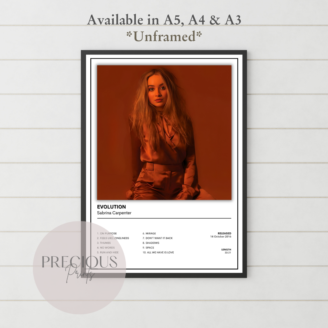 Sabrina Carpenter Evolution Album Music Poster Print A5 A4 A3 Unframed