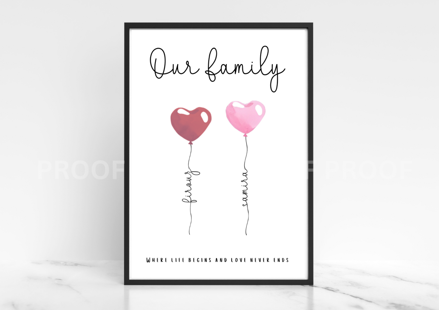Personalised Valentines Gift Family Print Balloon Family Print Wedding A5 A4 A3