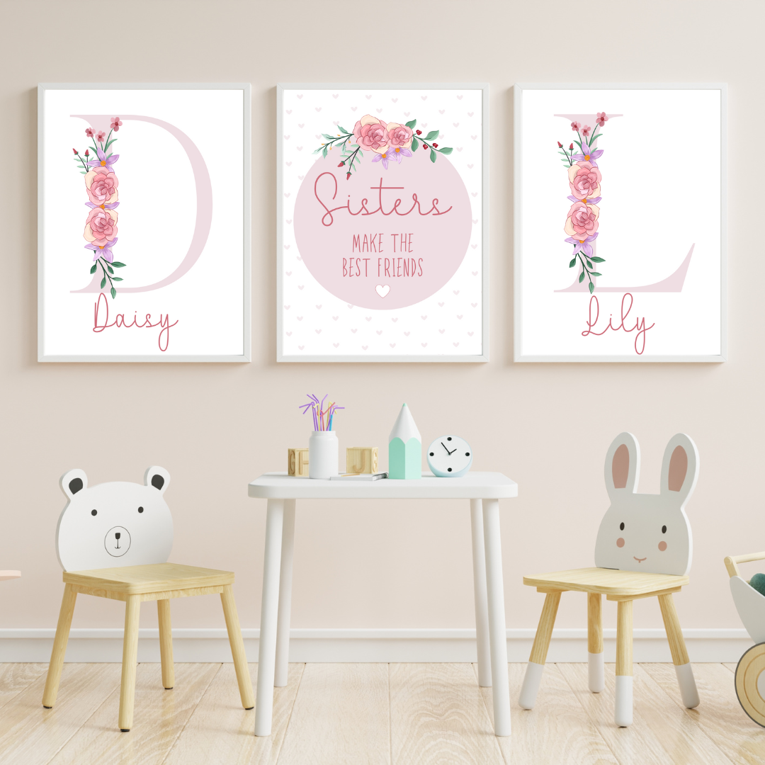 Sisters Make the Best Friends Personalised Floral bedroom Print / A5 A4 A3