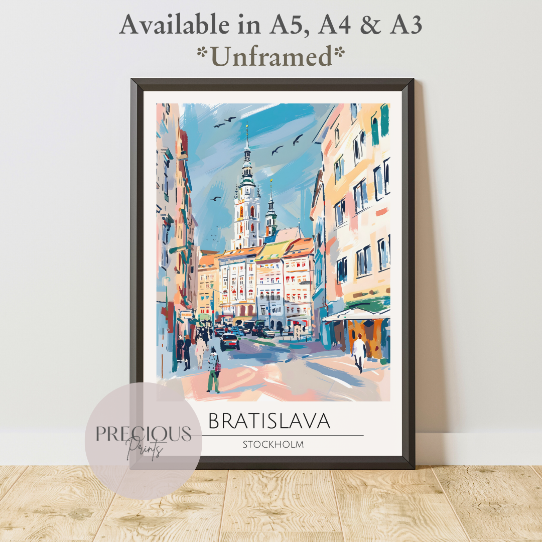 Stockholm, Bratislava Travel Print Poster / Vintage Wall Art / A5 A4 A3