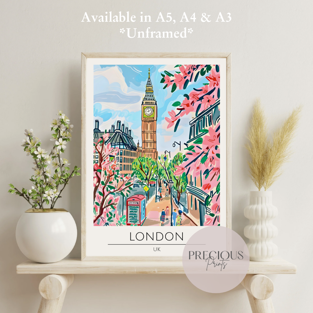 UK - London Print Poster- Travel Poster - Vintage Wall Art - Free Delivery
