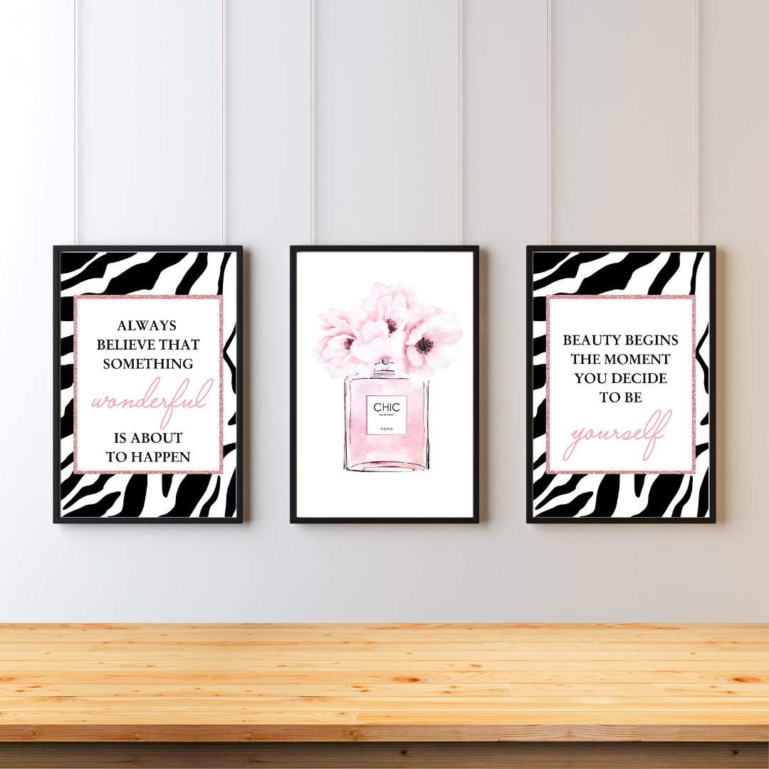 Teenage Bedroom Glam Wall Art Fashion Print Set of 3 Prints A5 A4 A3 Preppy